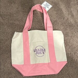 Pink and Cream Canvas Tote Bag